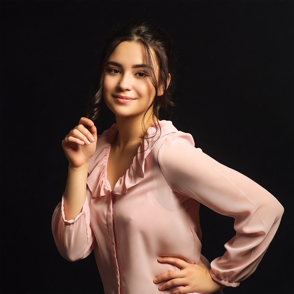 Young woman smiling in pink blouse Young woman smiling in pink blouse