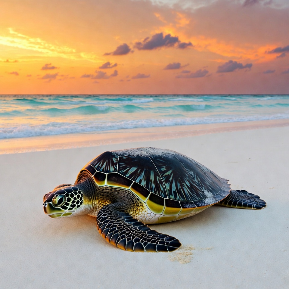 Sea Turtle on Beach at Sunset Sea Turtle on Beach at Sunset