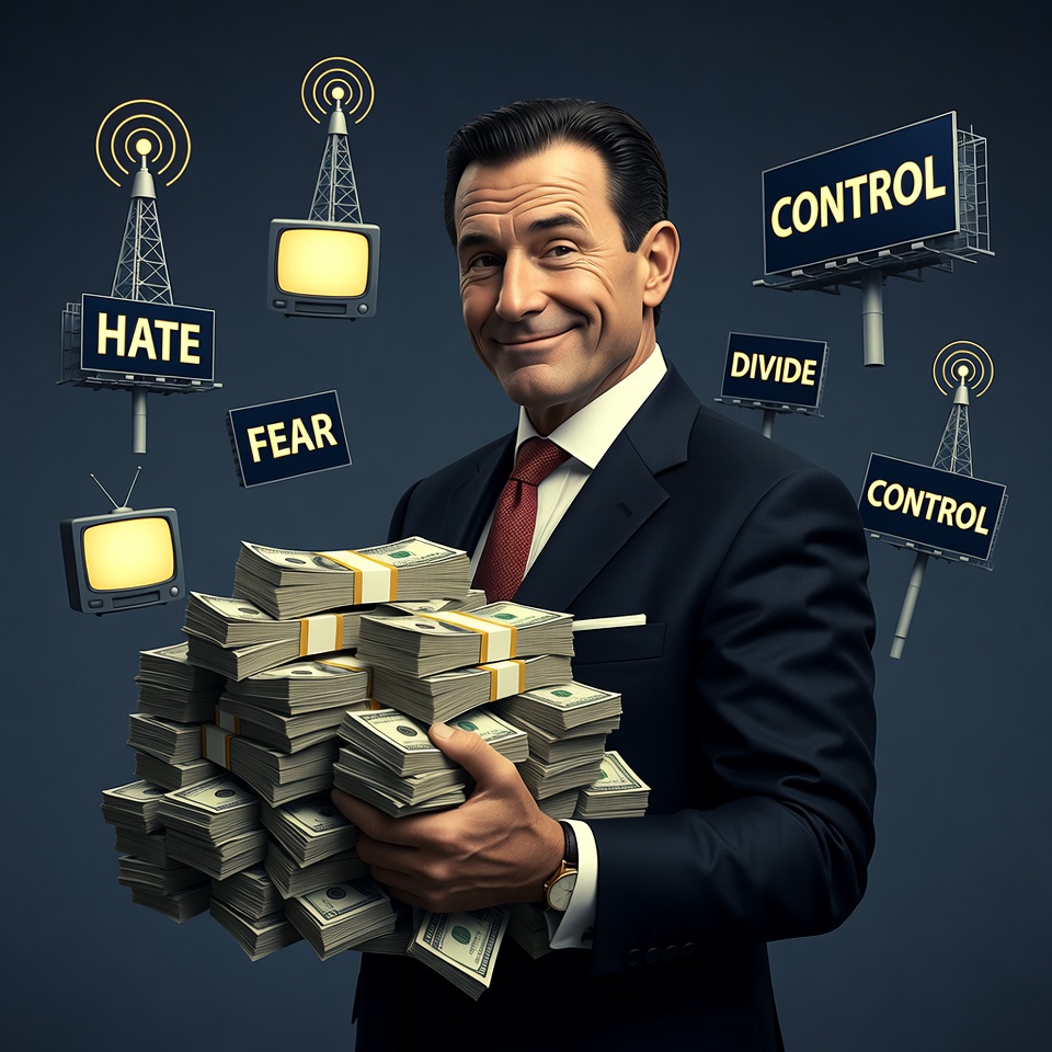 Man holding cash with hate fear control signs Man holding cash with hate fear control signs