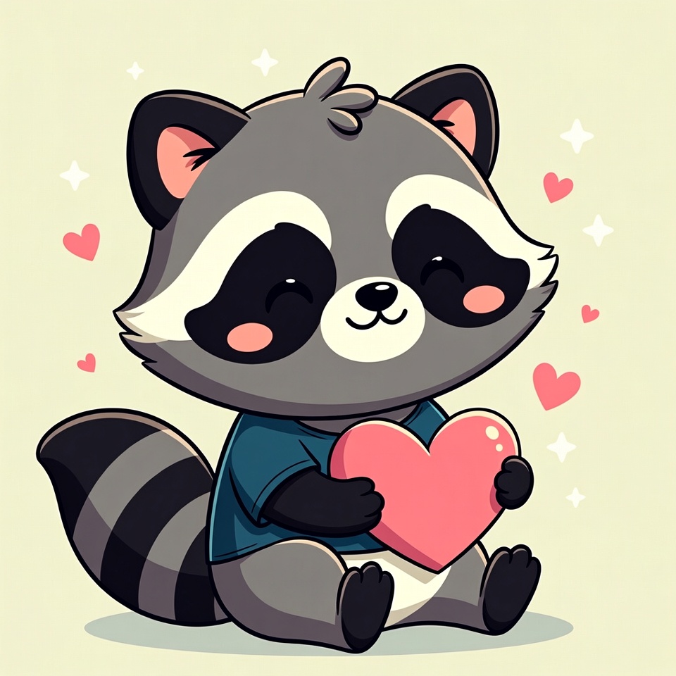 Cute raccoon holding heart Cute raccoon holding heart