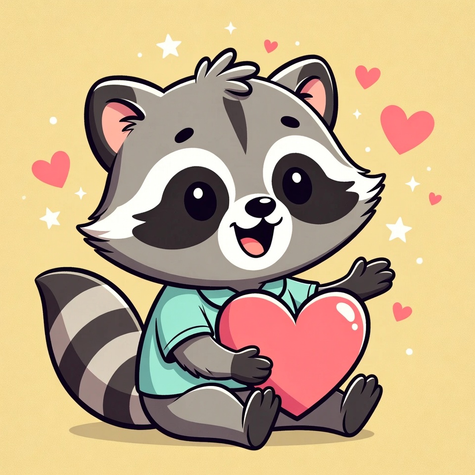 Cute raccoon holding heart Cute raccoon holding heart