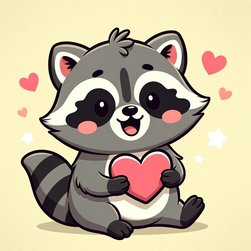 Cute raccoon holding heart Cute raccoon holding heart