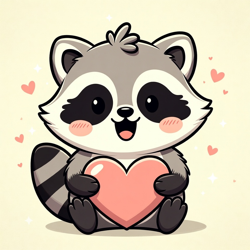 Cute raccoon holding heart Cute raccoon holding heart