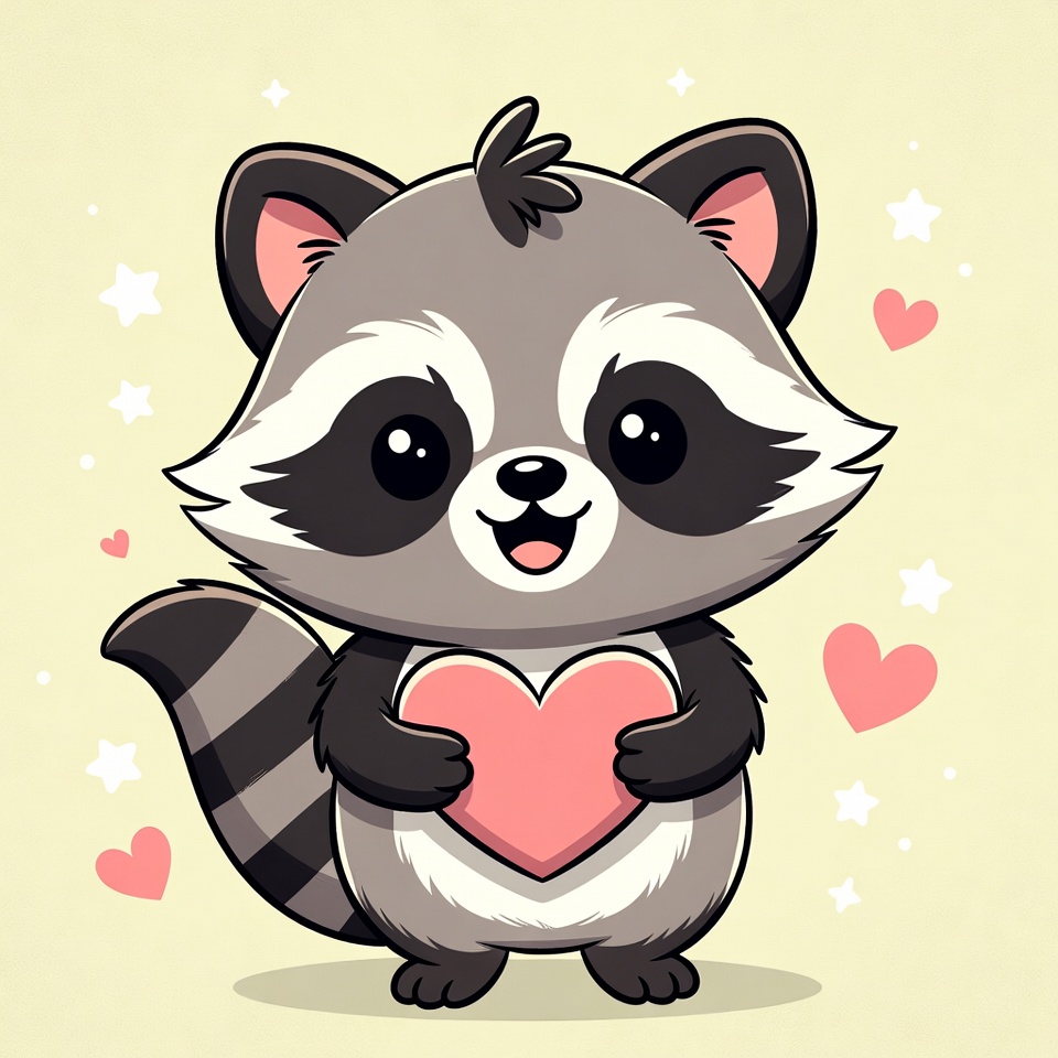 Cute raccoon holding heart Cute raccoon holding heart