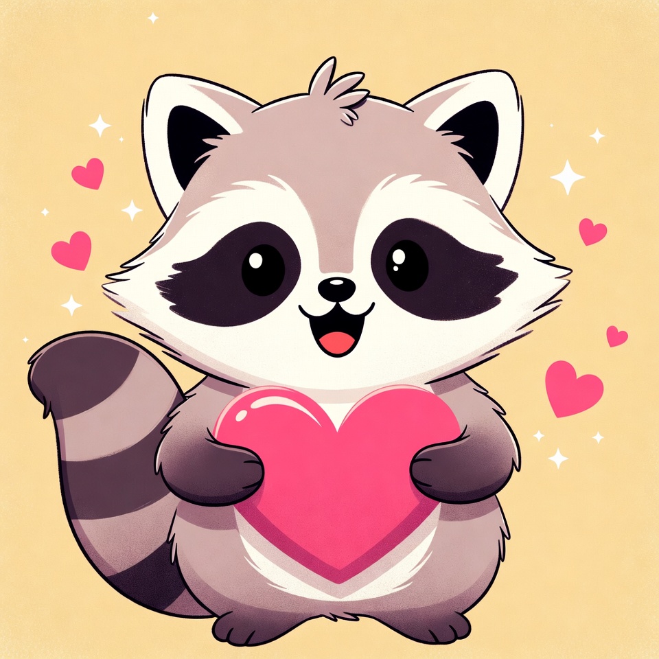 Cute raccoon holding heart Cute raccoon holding heart