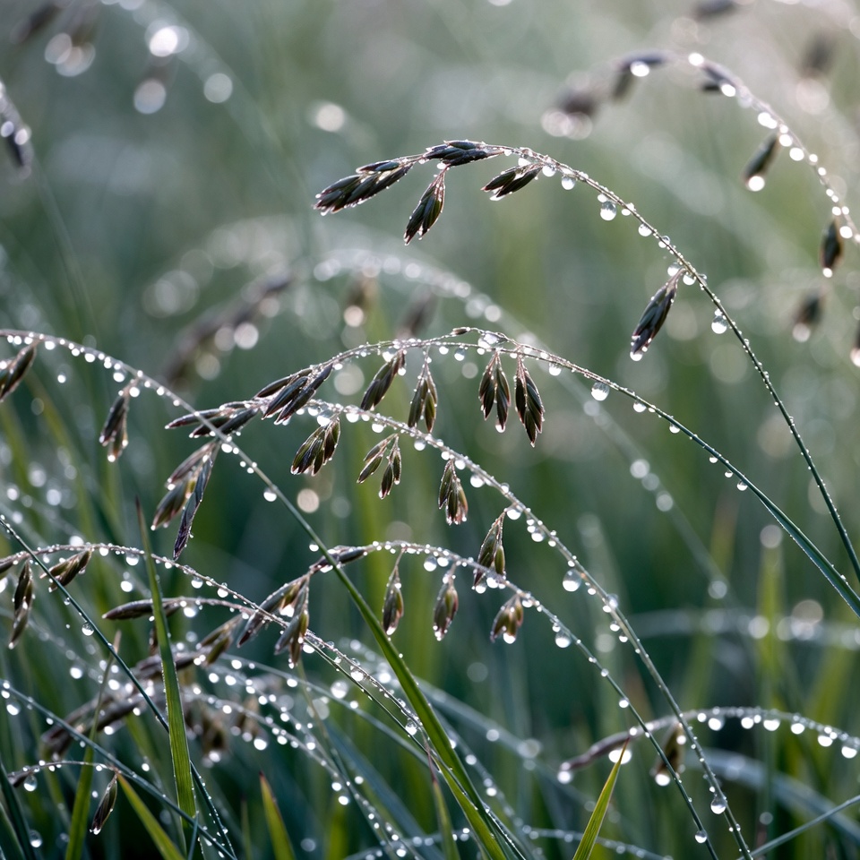 Dew-covered grass blades Dew-covered grass blades