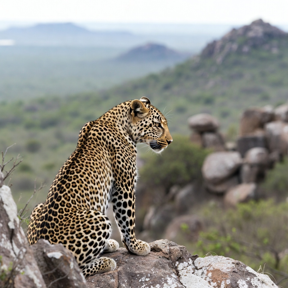 Leopard sitting on rocky outcrop Leopard sitting on rocky outcrop
