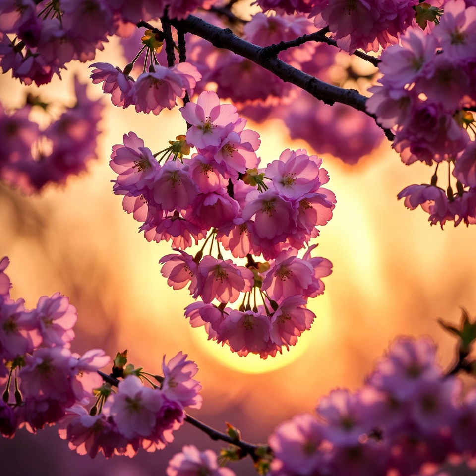 Pink Cherry Blossoms at Sunset Pink Cherry Blossoms at Sunset