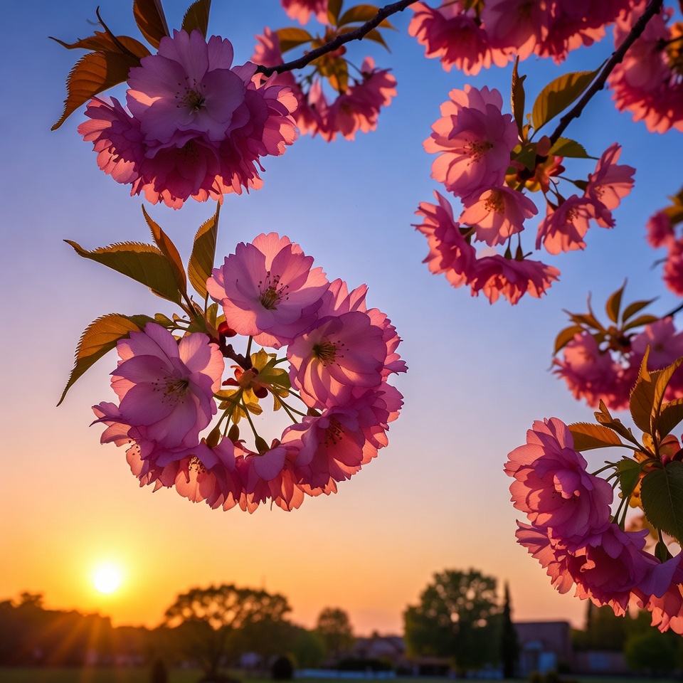 Pink Cherry Blossoms at Sunset Pink Cherry Blossoms at Sunset
