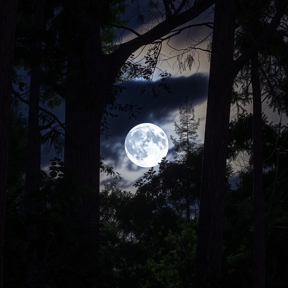 Full Moon Through Dark Trees Full Moon Through Dark Trees