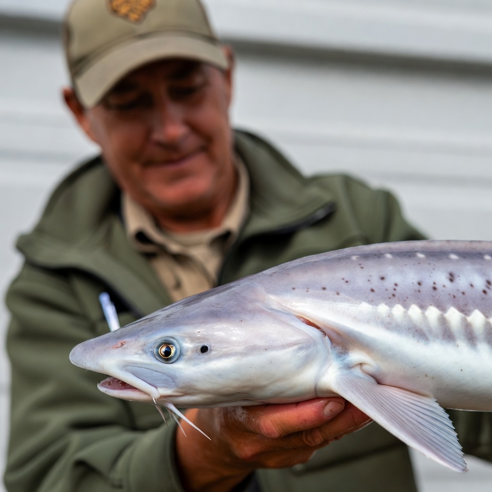 Man holding large sturgeon fish Man holding large sturgeon fish