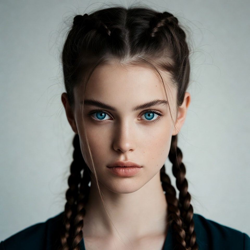 Woman with blue eyes and braids Woman with blue eyes and braids
