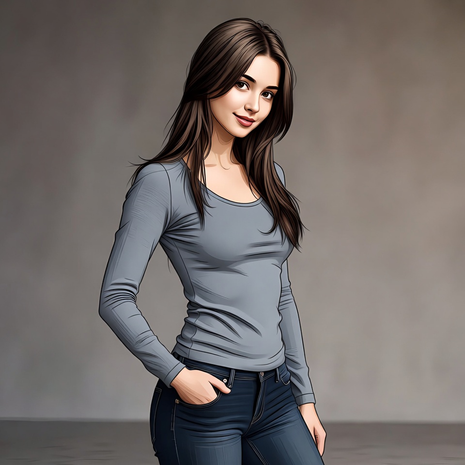 Beautiful woman in gray top and jeans Beautiful woman in gray top and jeans