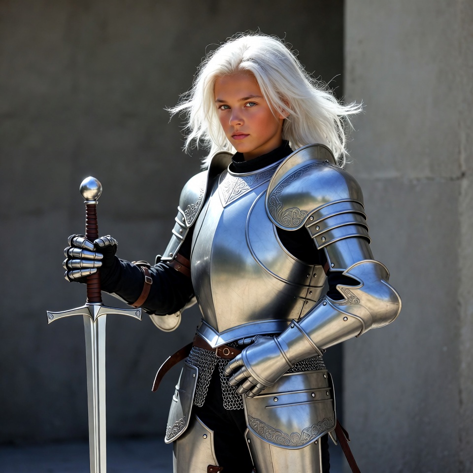 Blonde woman knight holding sword Blonde woman knight holding sword