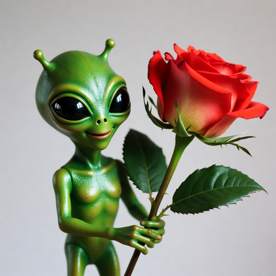 Alien holding red rose Alien holding red rose