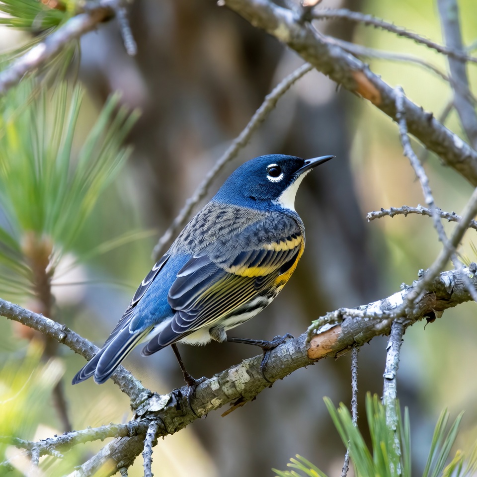 Black-throated Blue Warbler on branch Black-throated Blue Warbler on branch