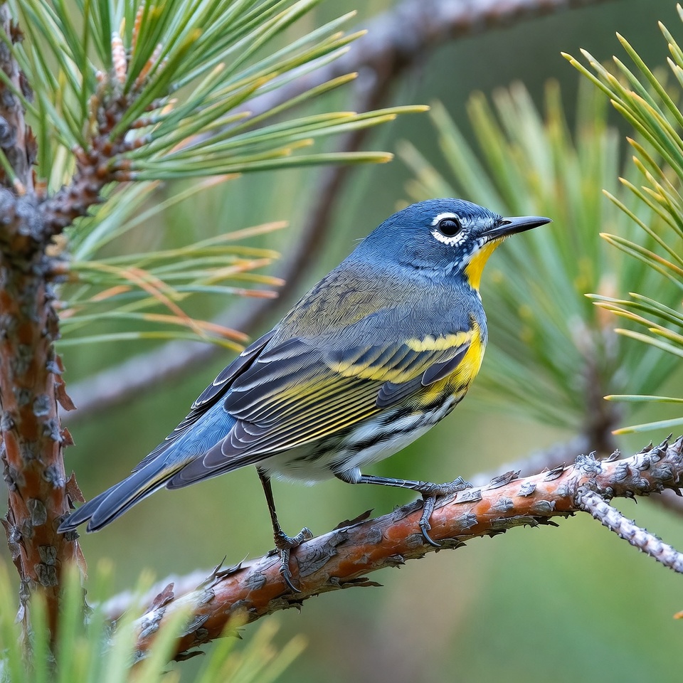 Black-throated Blue Warbler on Pine Branch Black-throated Blue Warbler on Pine Branch