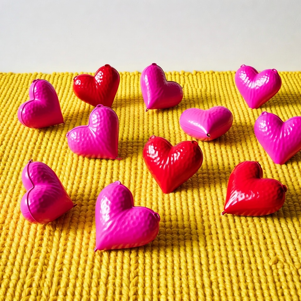 Pink and Red Hearts on Yellow Fabric Pink and Red Hearts on Yellow Fabric