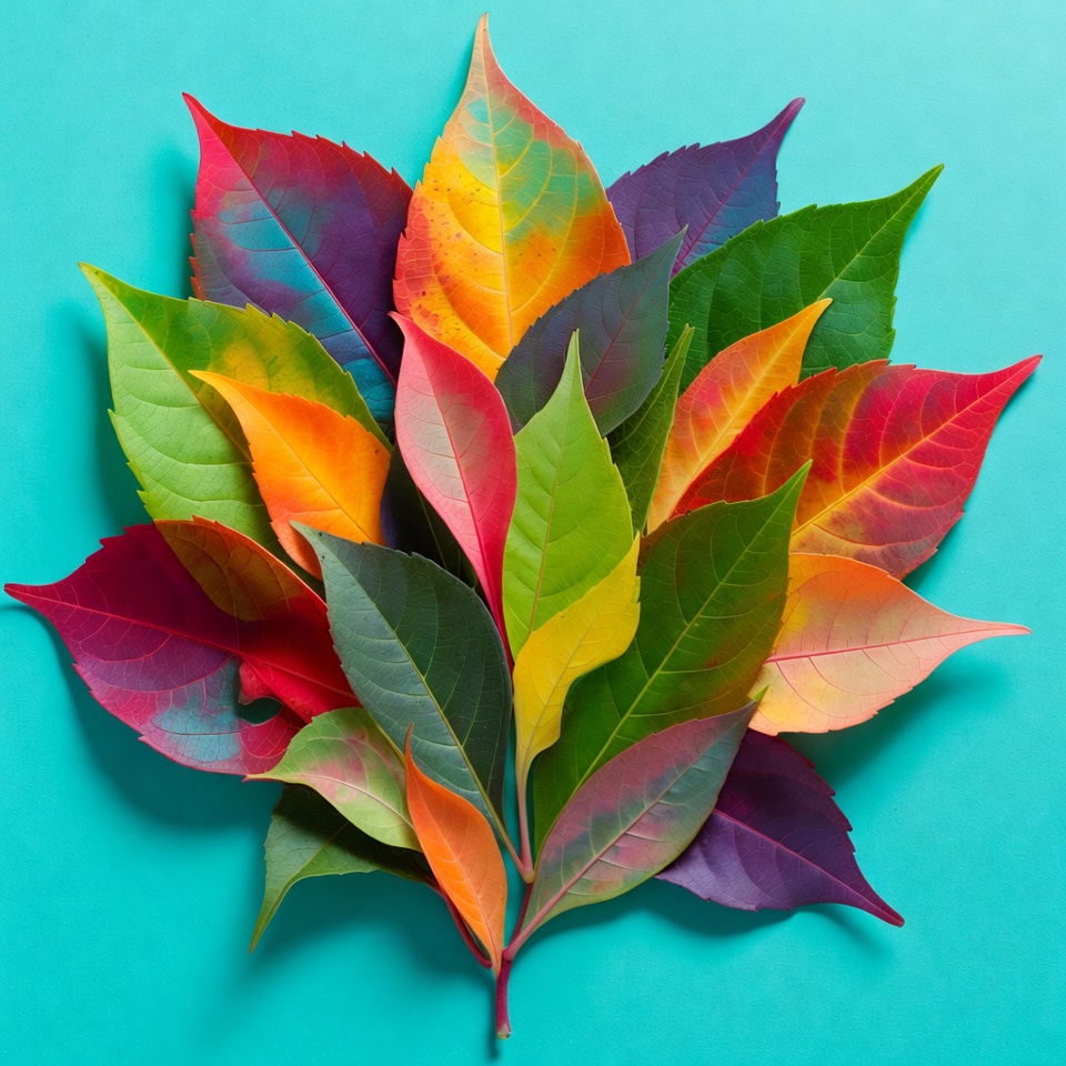 Colorful Autumn Leaves on Blue Background Colorful Autumn Leaves on Blue Background