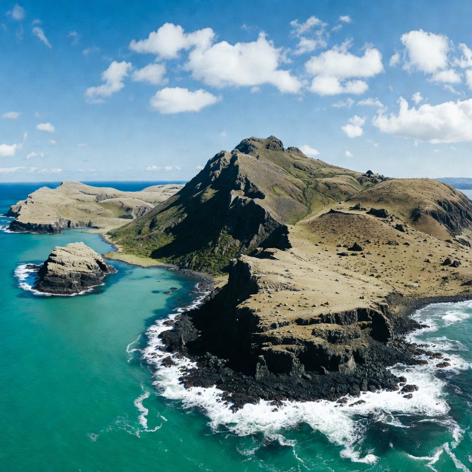 Island with turquoise ocean and mountains Island with turquoise ocean and mountains