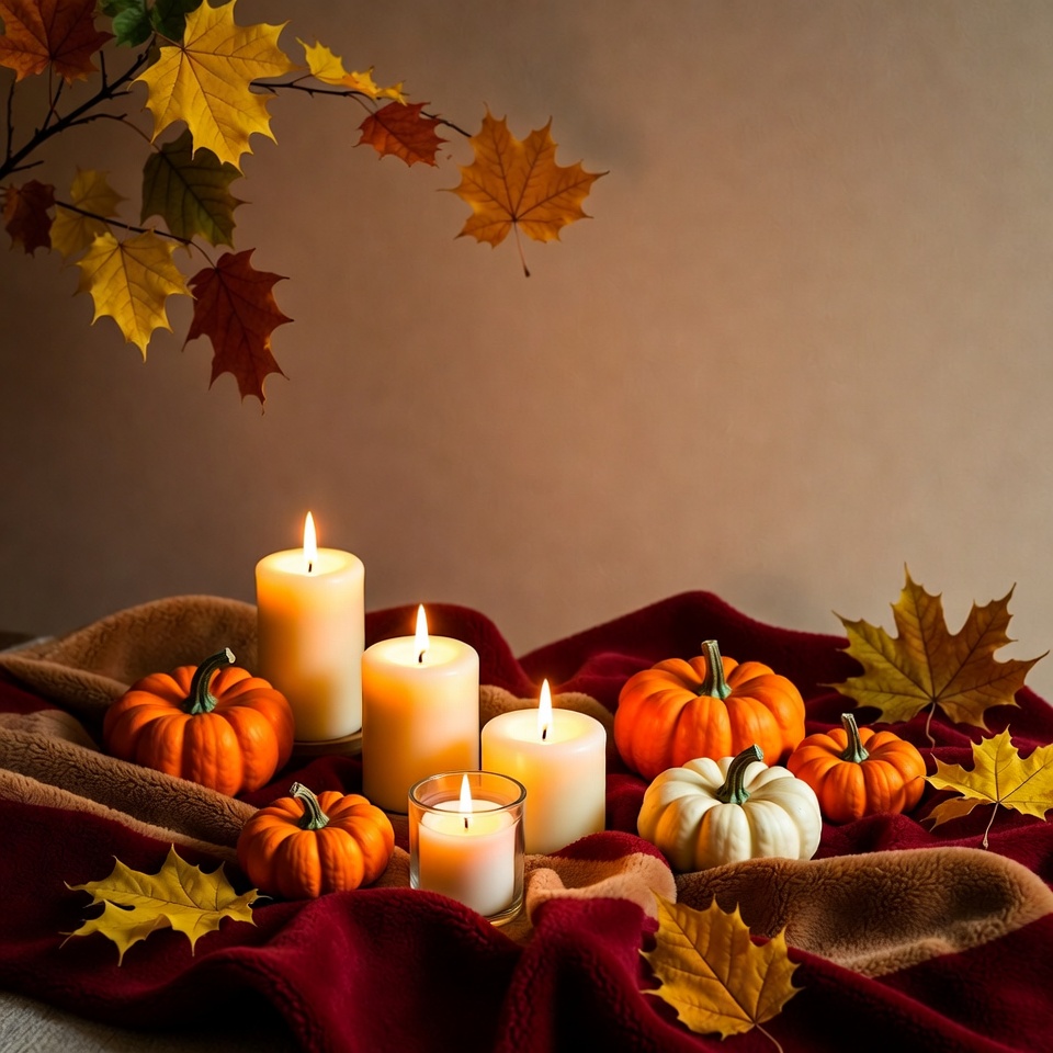 Autumn Pumpkins and Candles Arrangement Autumn Pumpkins and Candles Arrangement