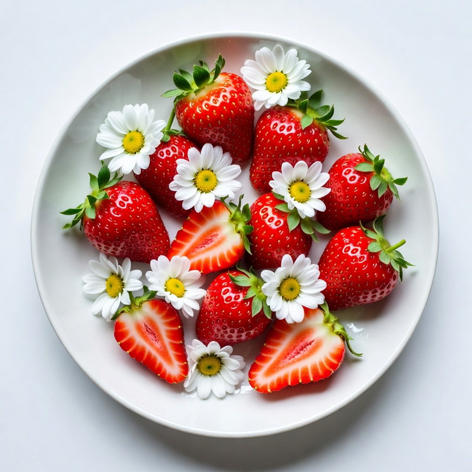 Strawberries and Daisies in White Bowl Strawberries and Daisies in White Bowl