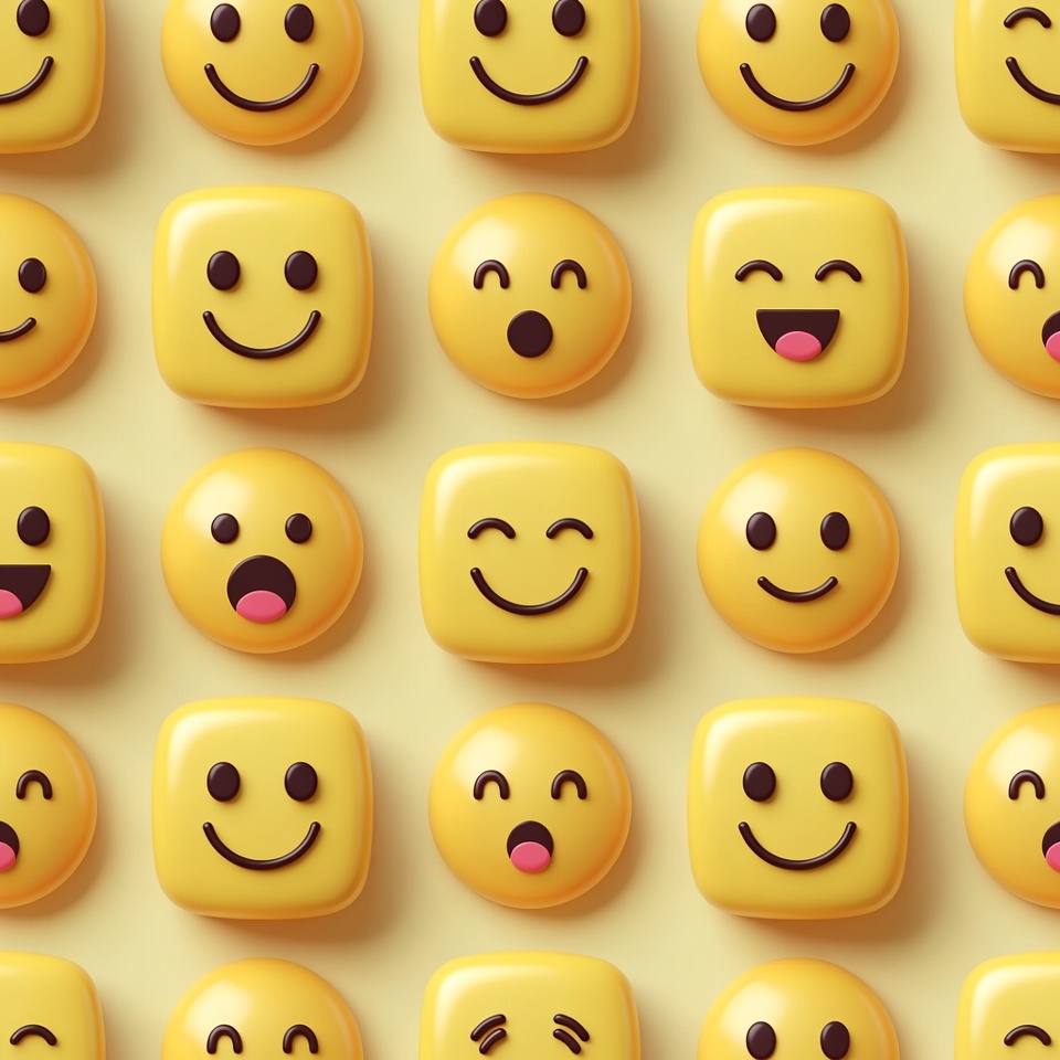 Smiling 3D Emojis on Yellow Background Smiling 3D Emojis on Yellow Background