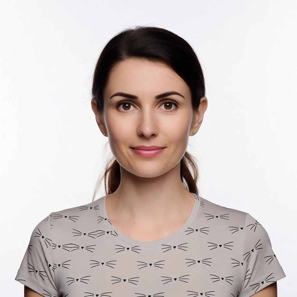 Woman in cat print t-shirt Woman in cat print t-shirt