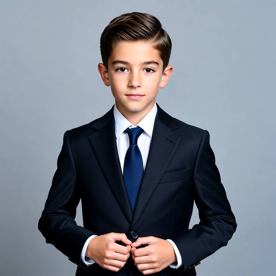 Young boy in navy suit Young boy in navy suit