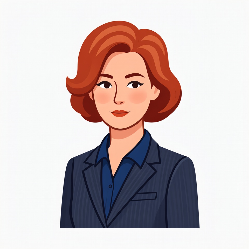 Red-haired woman in navy suit Red-haired woman in navy suit