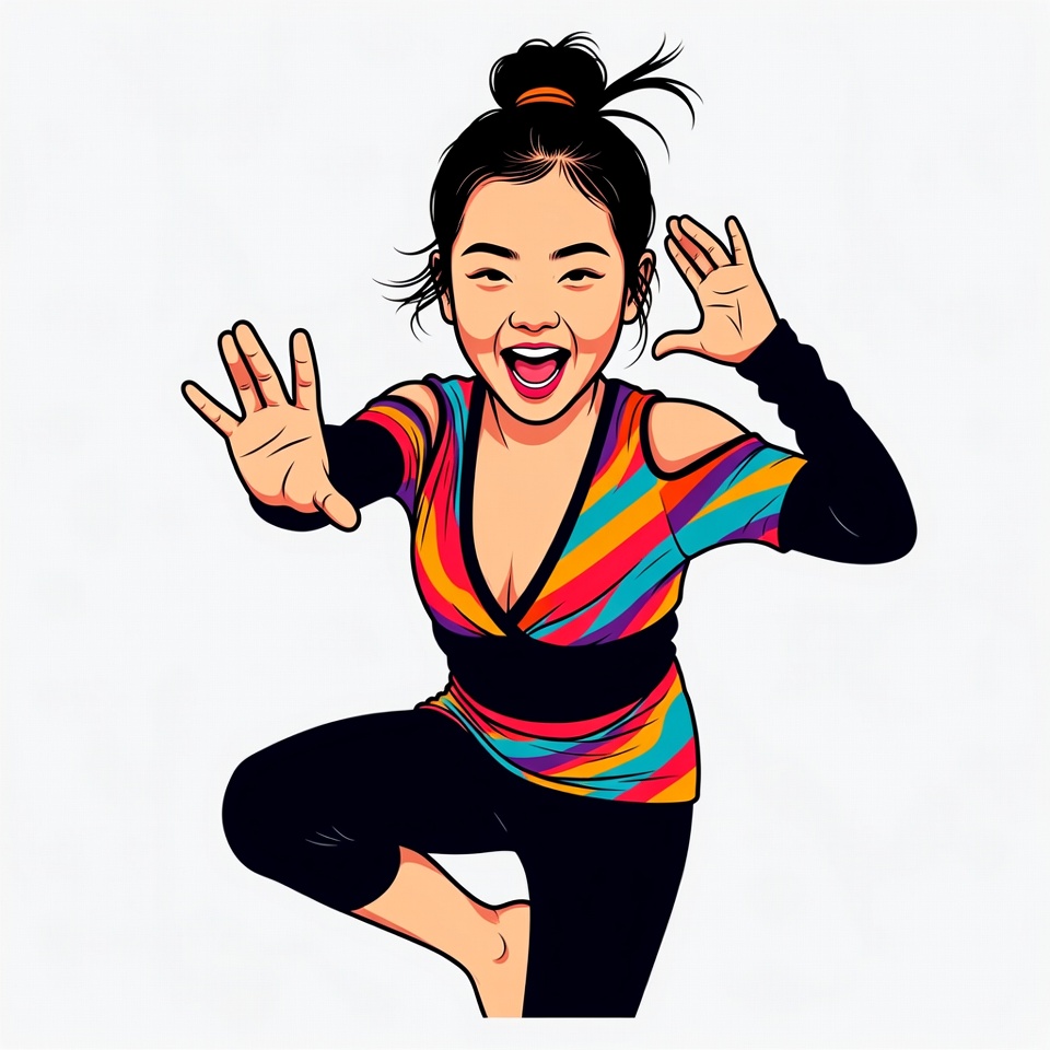 Excited Asian woman dancing illustration Excited Asian woman dancing illustration
