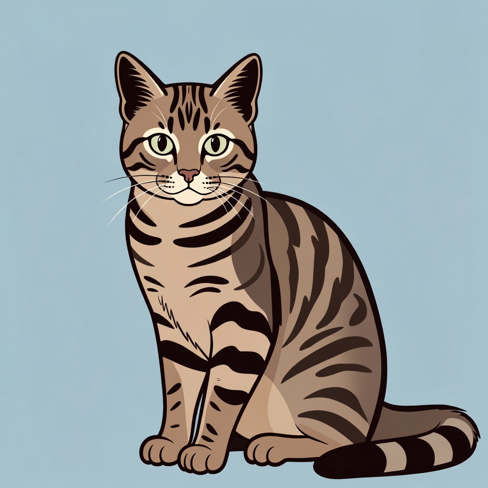 Tabby Cat Illustration on Blue Background Tabby Cat Illustration on Blue Background