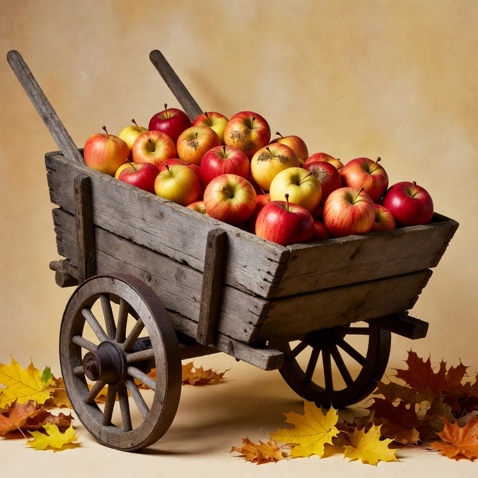 Wooden Wheelbarrow Full of Red Apples Wooden Wheelbarrow Full of Red Apples