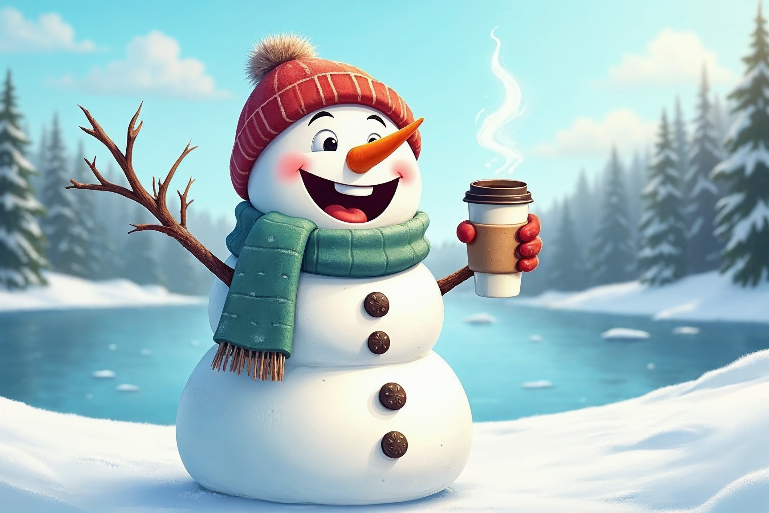 Snowman holding coffee cup Snowman holding coffee cup