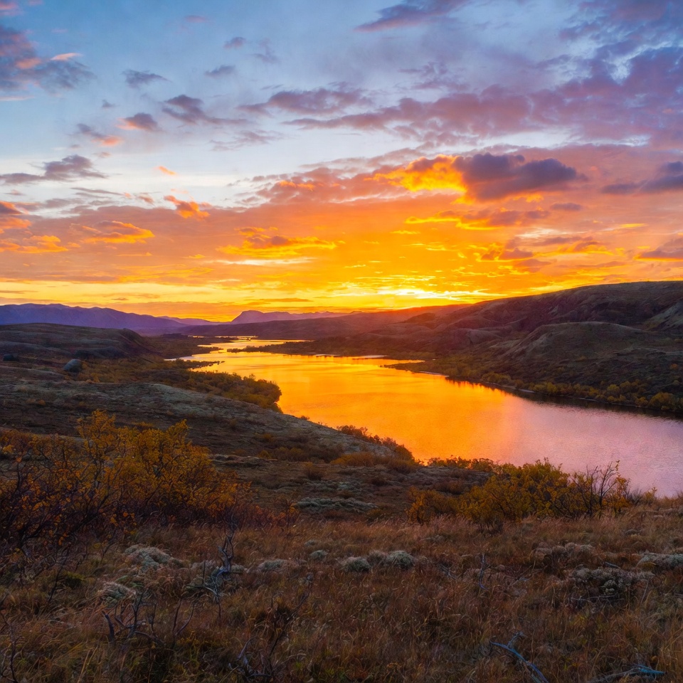 River Sunset Over Autumn Hills River Sunset Over Autumn Hills