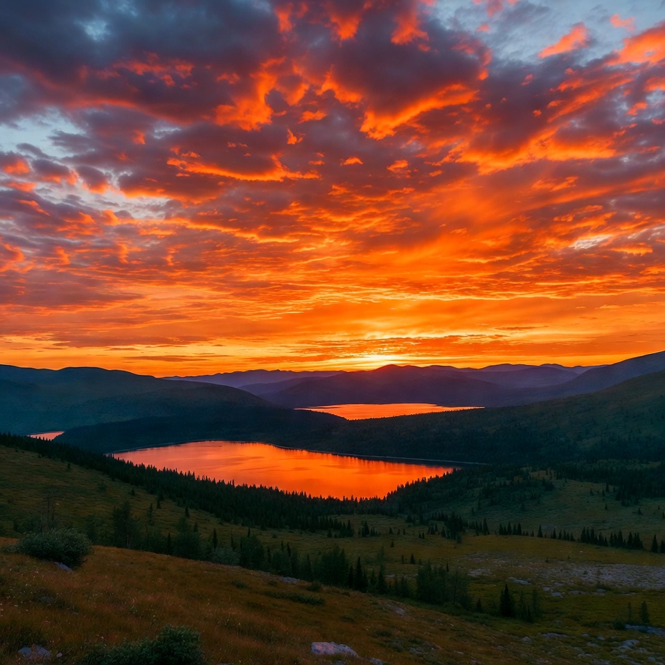 Sunset over mountain lake Sunset over mountain lake