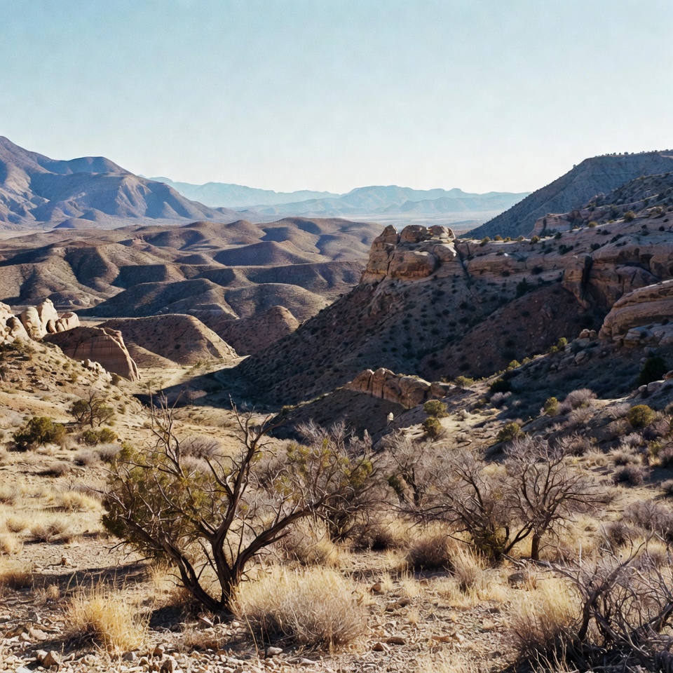 Desert Landscape with Mountains and Sparse Vegetation Desert Landscape with Mountains and Sparse Vegetation