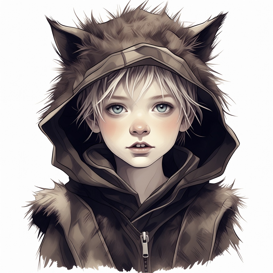 Boy in wolf hood portrait Boy in wolf hood portrait