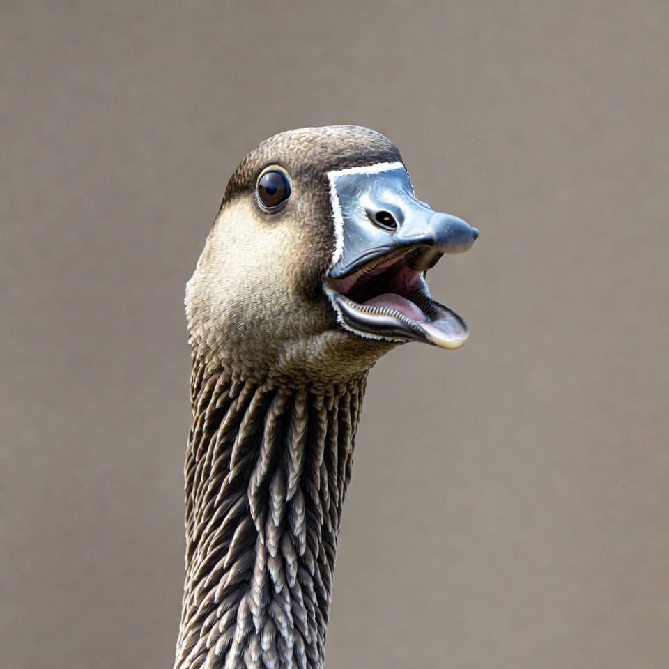 Goose honking with open beak Goose honking with open beak