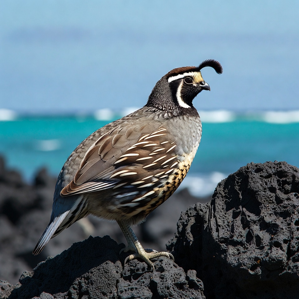 California Quail on volcanic rocks California Quail on volcanic rocks