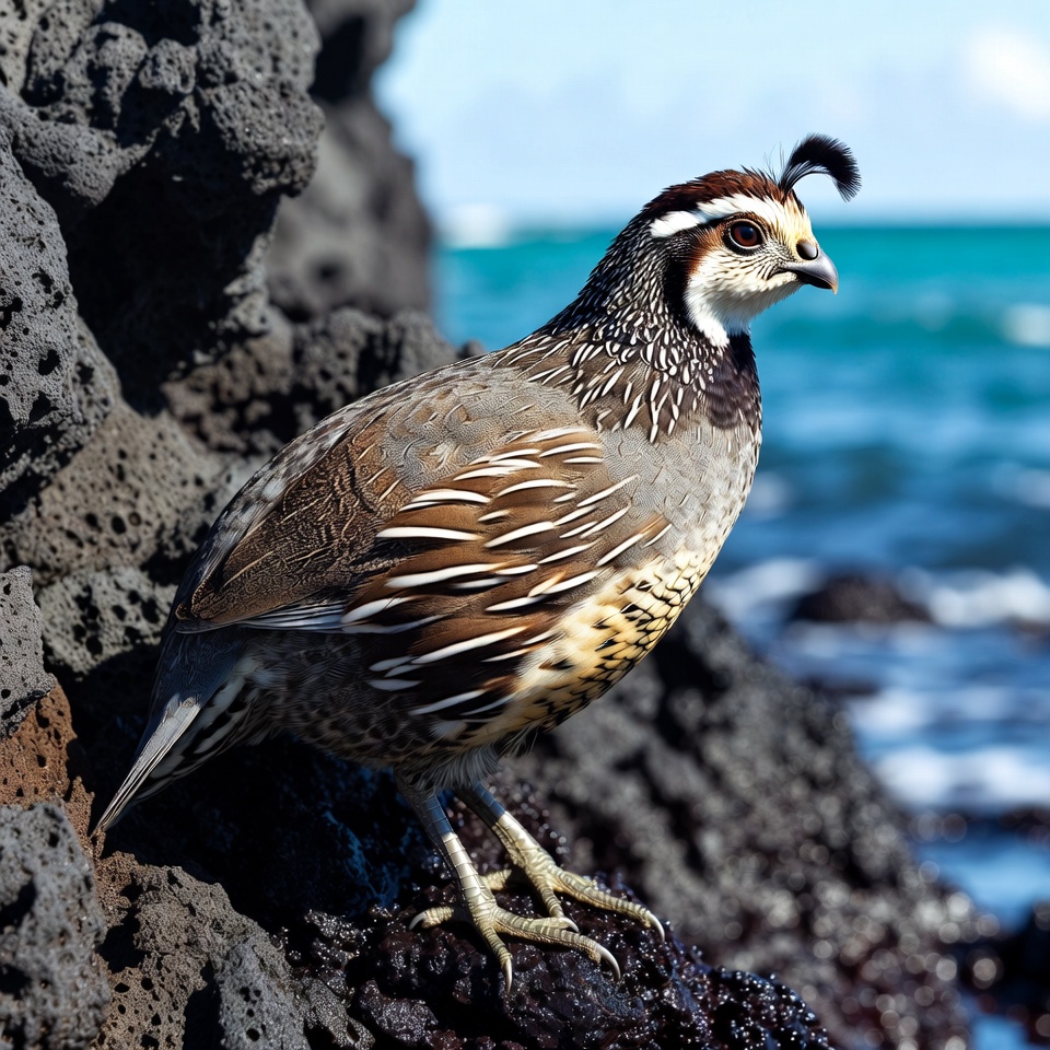 California Quail on volcanic rocks California Quail on volcanic rocks