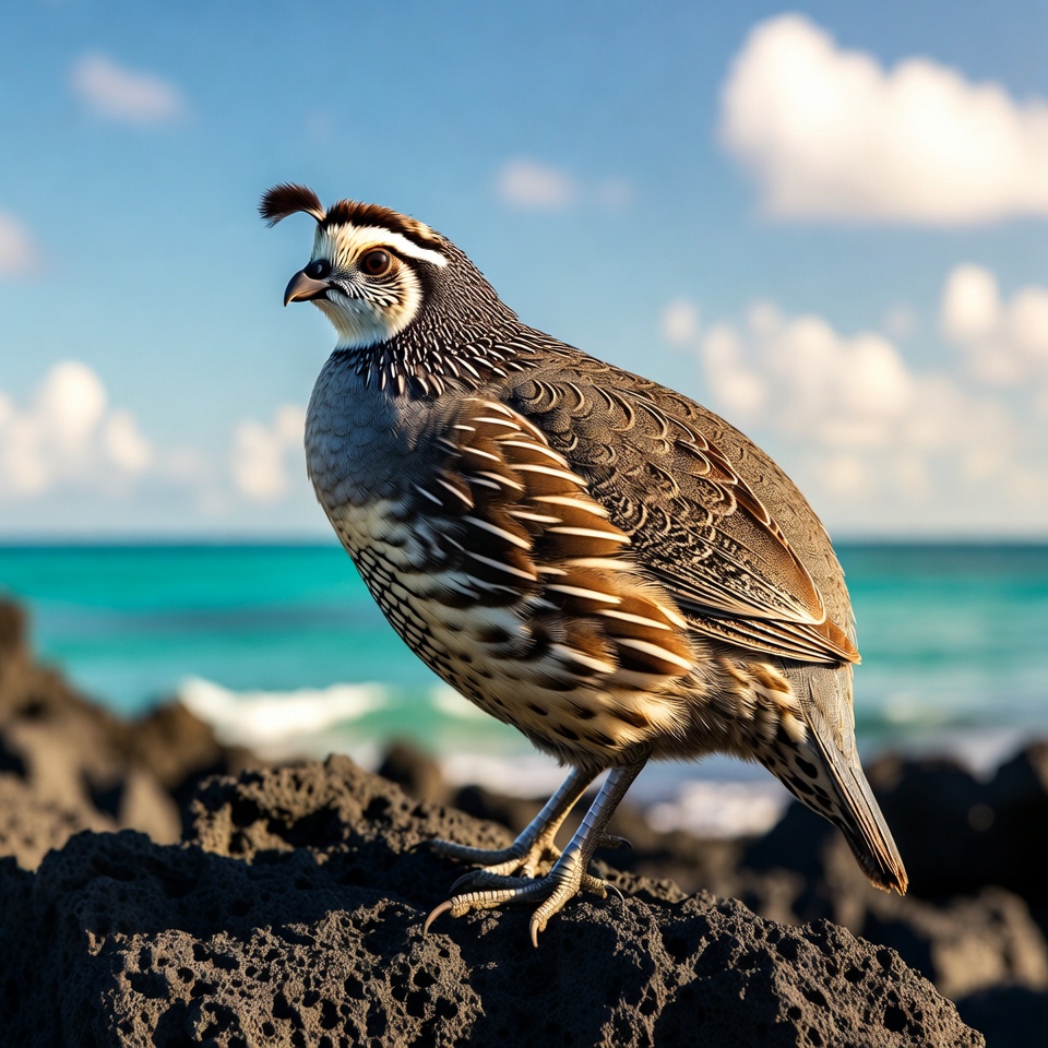 California Quail on rocky beach California Quail on rocky beach