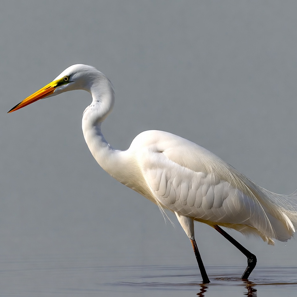 Great Egret walking in shallow water Great Egret walking in shallow water