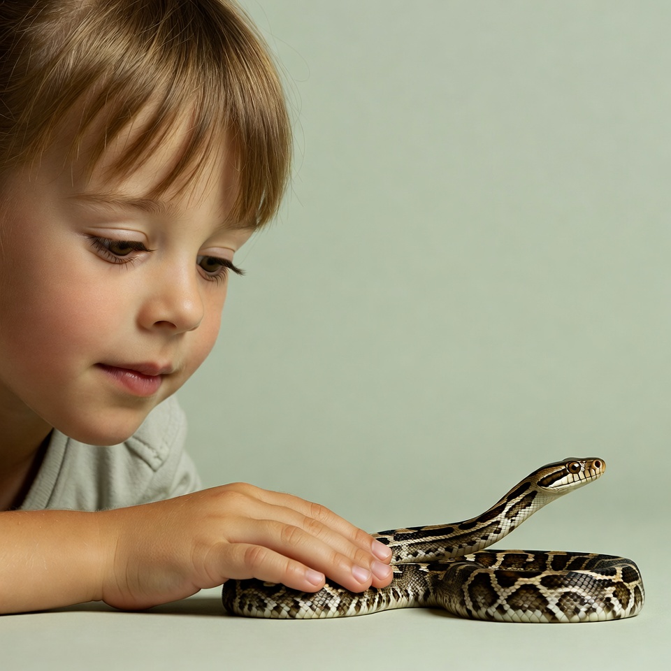 Girl petting ball python snake Girl petting ball python snake