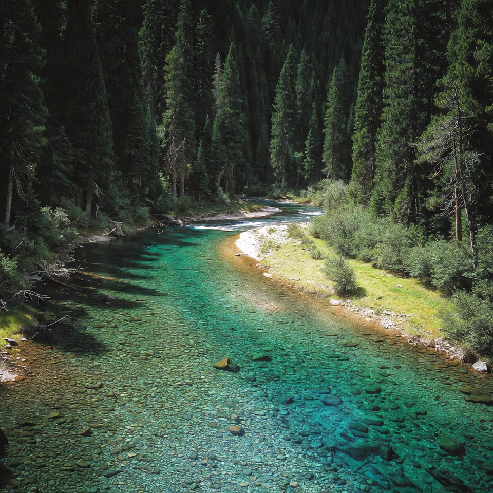 Turquoise River in Dense Forest Turquoise River in Dense Forest