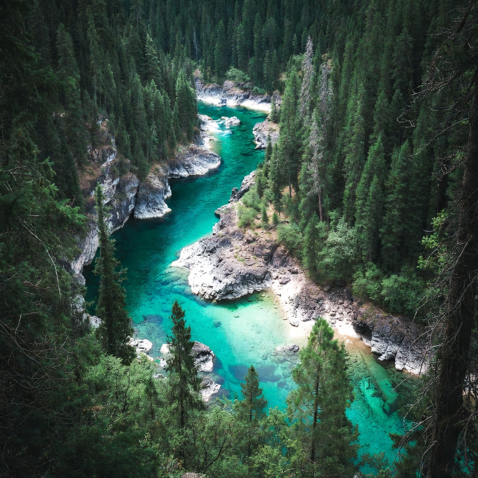 Turquoise River Winding Through Forest Canyon Turquoise River Winding Through Forest Canyon