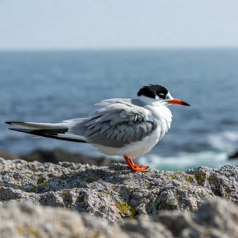Gull-billed Tern on Rocky Seashore Gull-billed Tern on Rocky Seashore