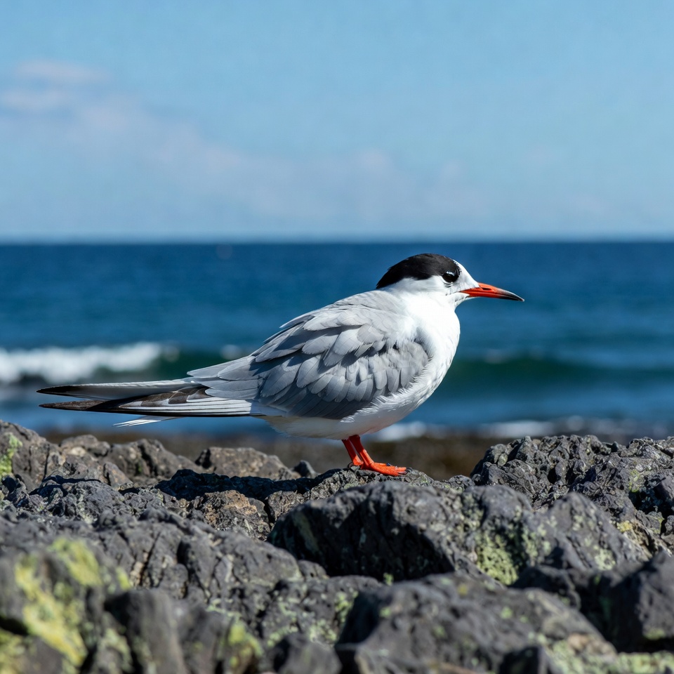 Gull on rocks by ocean Gull on rocks by ocean