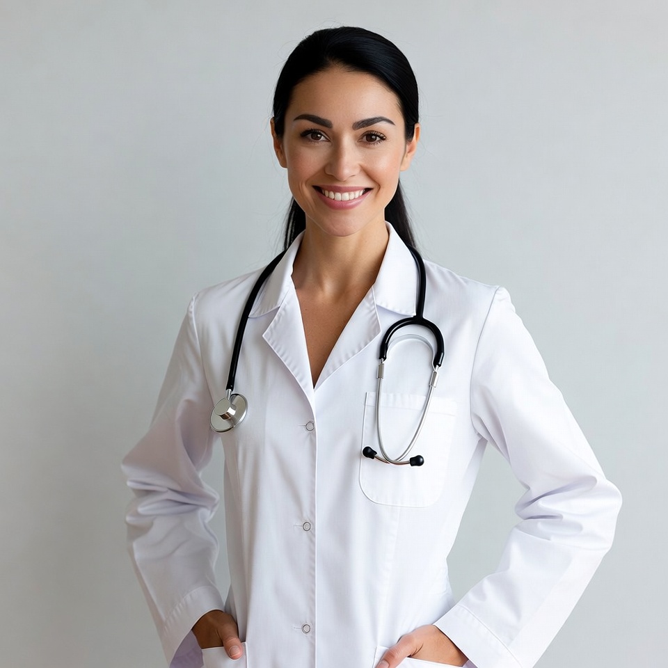 Smiling female doctor in white coat Smiling female doctor in white coat