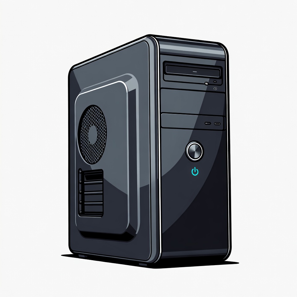 Black Desktop PC Tower Illustration Black Desktop PC Tower Illustration